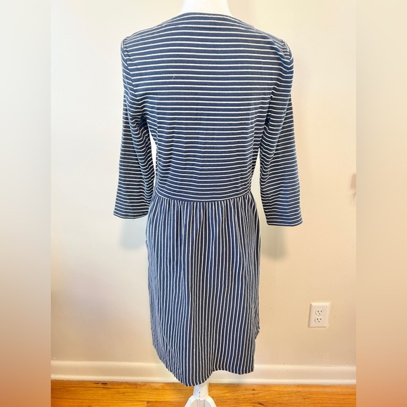 Boden Navy Blue White Stripe Zip Shoulder Jersey Midi Tea Dress - Picture 3 of 6